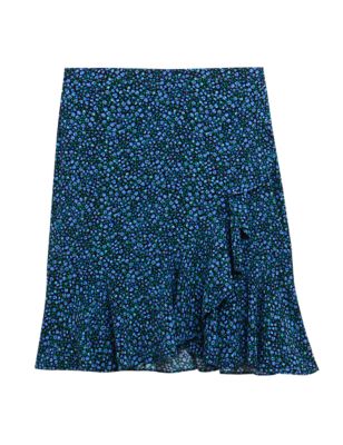 Womens M&S Collection Floral Ruffle Mini Wrap Skirt - Navy Mix