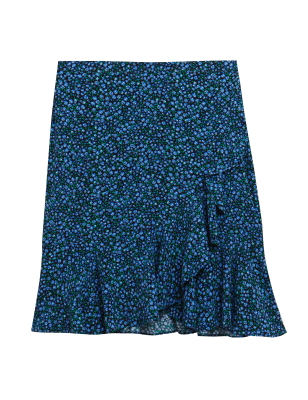 Womens M&S Collection Floral Ruffle Mini Wrap Skirt - Navy Mix