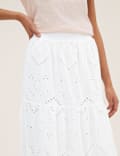 Pure Cotton Broderie Midi Tiered Skirt
