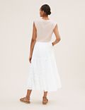 Pure Cotton Broderie Midi Tiered Skirt