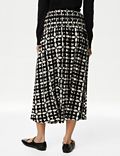 Printed Shirred Midi A-Line Skirt