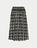 Printed Shirred Midi A-Line Skirt