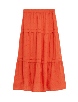 

Womens M&S Collection Midaxi-Stufenrock aus reiner Baumwolle - Orange, Orange