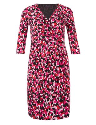 PLUS 3/4 Sleeve Abstract Print Wrap Dress | M&S Collection | M&S