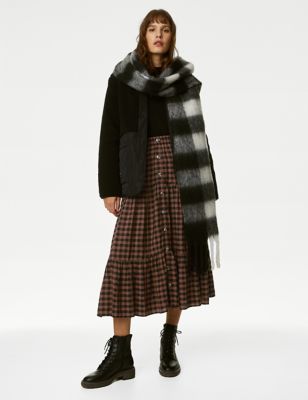 Modal Rich Checked Tiered Midi Skirt