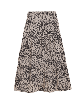 

Womens M&S Collection Midaxi-Stufenrock mit Tiermuster - Natural Mix, Natural Mix