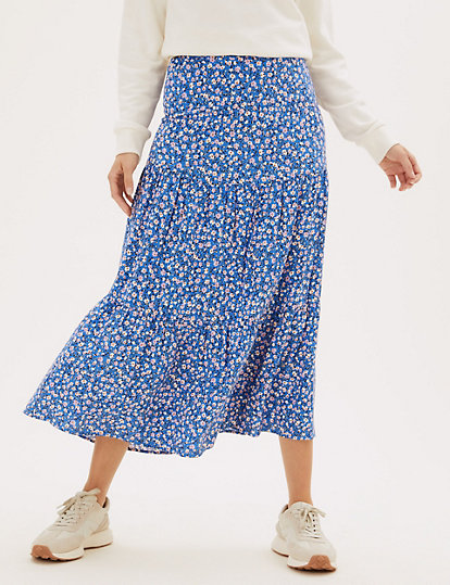 Ditsy Floral Midi Tiered Skirt