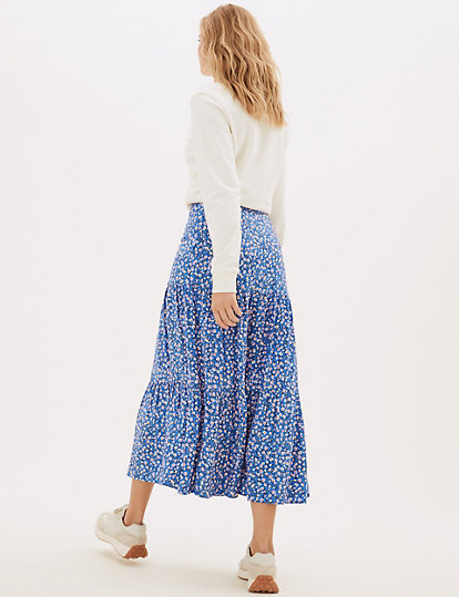 Ditsy Floral Midi Tiered Skirt