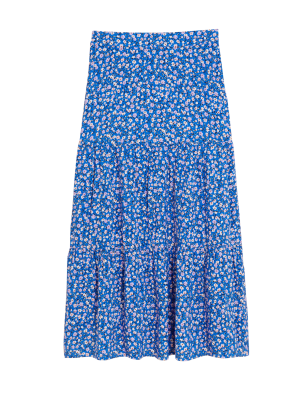 

Womens M&S Collection Ditsy Floral Midi Tiered Skirt - Blue Mix, Blue Mix