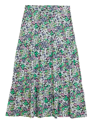 

Womens M&S Collection Midi-Stufenrock aus reiner Baumwolle mit Blümchenmuster - Multi, Multi