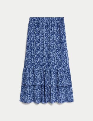 

Womens M&S Collection Printed Ruffle Midi Tiered Skirt - Navy Mix, Navy Mix