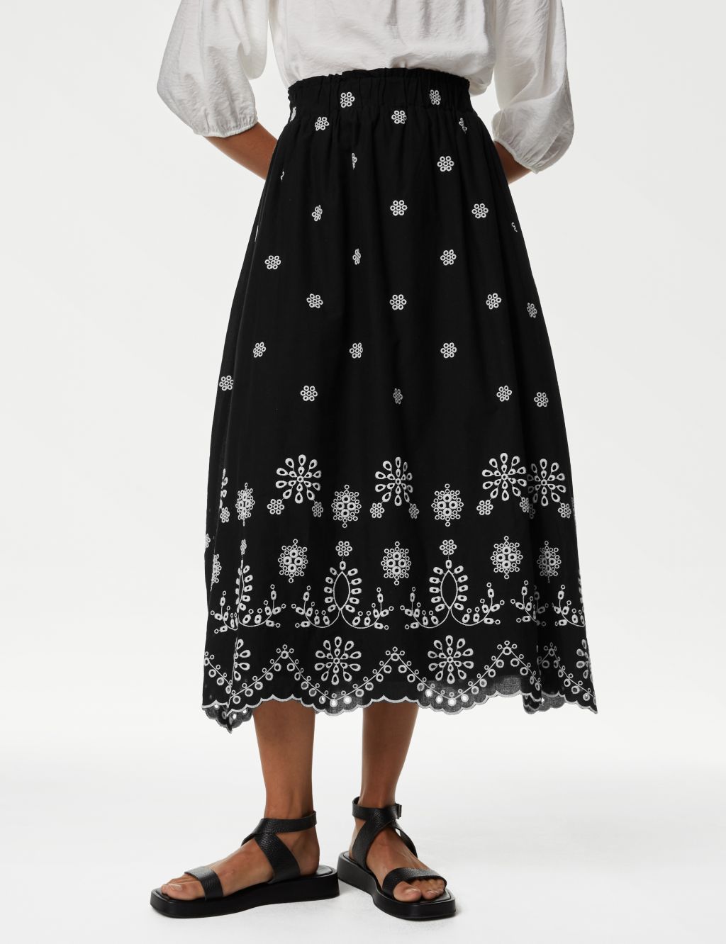 Pure Cotton Broderie Midi Tiered Skirt image 2