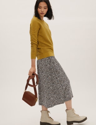 

M&S Collection Falda plisada maxi a media pierna de punto con estampado animalWomens - Natural Mix, Natural Mix