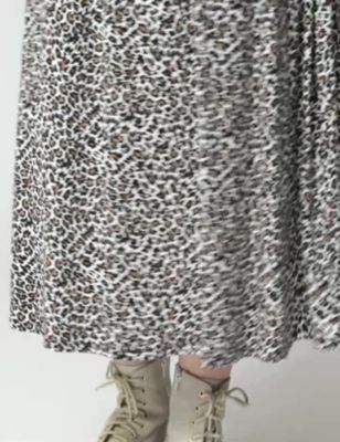 M&S Womens Jersey Animal Print Pleated Midi Skirt