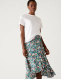 Floral Ruffle Midi Wrap Skirt