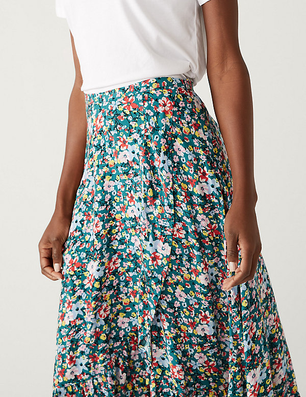 Floral Ruffle Midi Wrap Skirt - AU