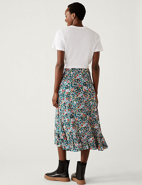 Floral Ruffle Midi Wrap Skirt - AU