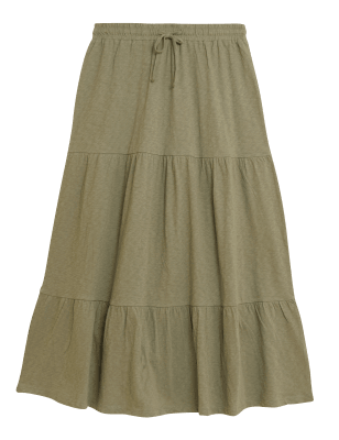 

Womens M&S Collection Pure Cotton Midi Tiered Skirt - Khaki, Khaki