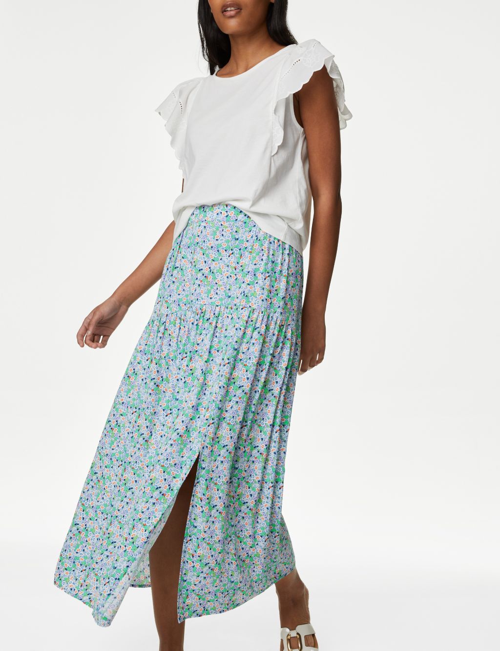 Floral Side Split Midi Slip Skirt image 3