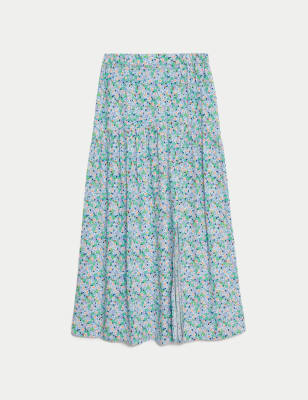 Floral Side Split Midi Slip Skirt