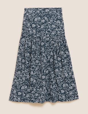M&S Womens Floral Midaxi Tiered Skirt