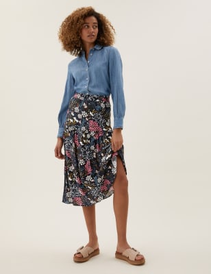 

Womens M&S Collection Midaxi-Stufenrock mit Blumenmuster - Black Mix, Black Mix