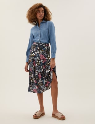 

Womens M&S Collection Floral Midaxi Tiered Skirt - Black Mix, Black Mix