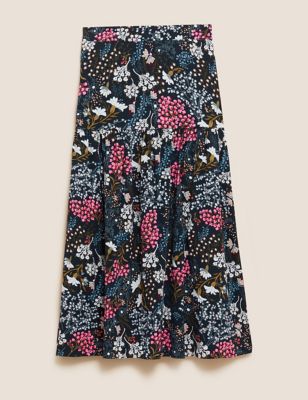 M&S Womens Floral Midaxi Tiered Skirt