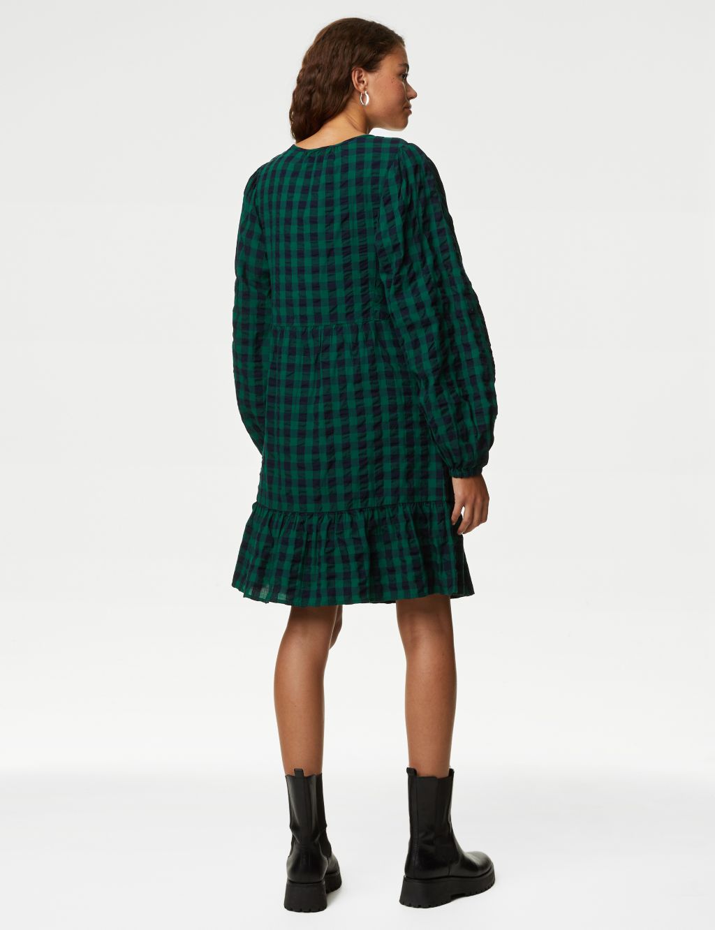 Pure Cotton Checked Knee Length Tiered Dress image 5