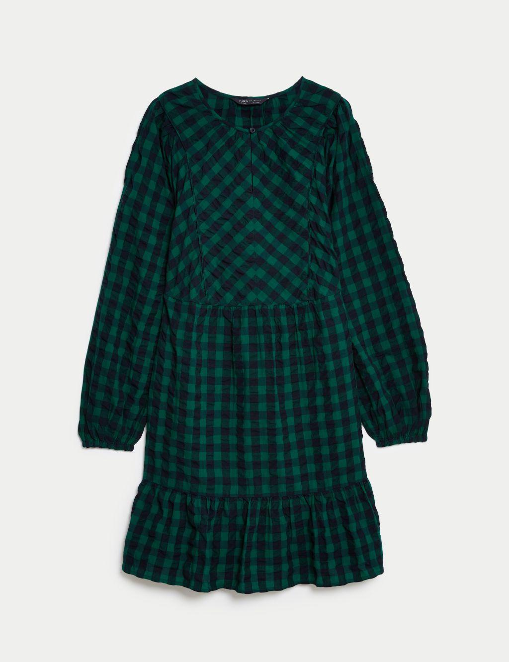 Pure Cotton Checked Knee Length Tiered Dress image 2