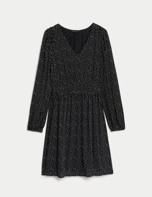 Printed V-Neck Mini Tiered Dress