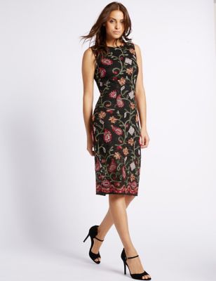 Cotton Blend Embroidered Bodycon Dress