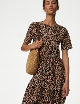 

M&S Collection Vestido skater de punto con estampado de leopardoWomens - Natural Mix, Natural Mix