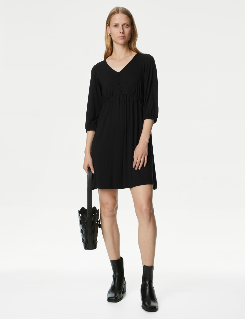 Jersey V-Neck Mini Smock Dress image 1