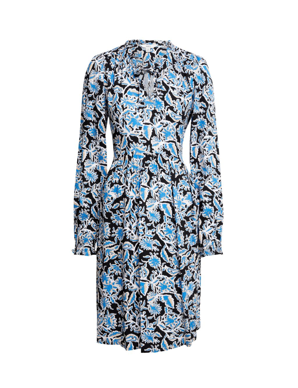 Printed Tie Neck Mini Relaxed Dress image 2