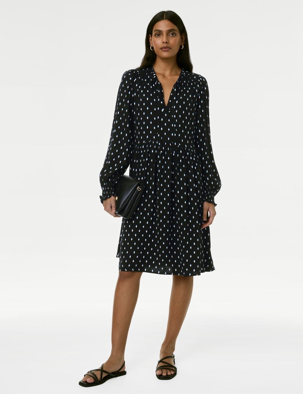 Printed Tie Neck Mini Relaxed Dress image 3