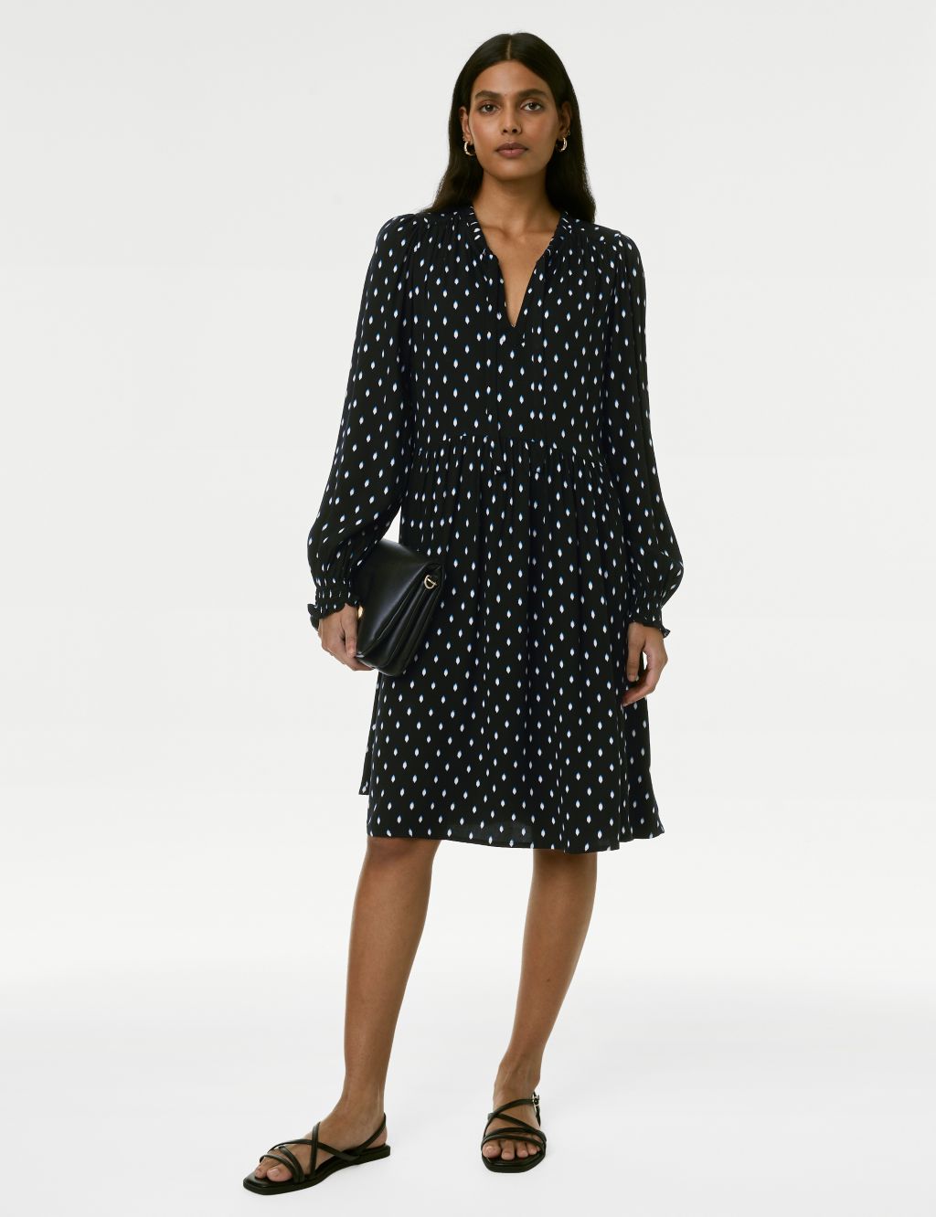 Printed Tie Neck Mini Relaxed Dress image 3