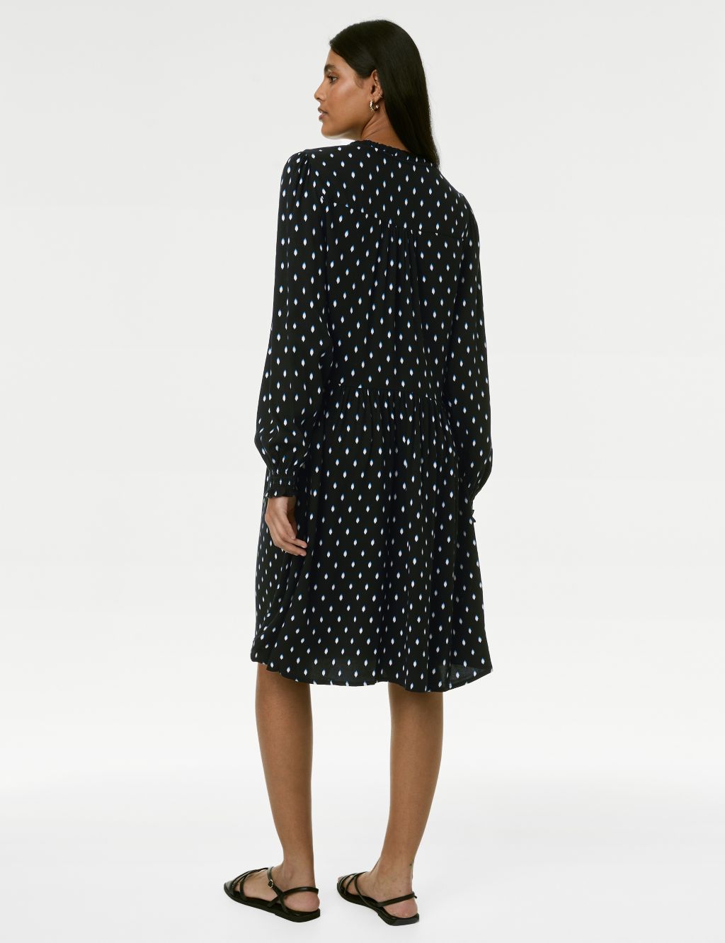 Printed Tie Neck Mini Relaxed Dress image 5