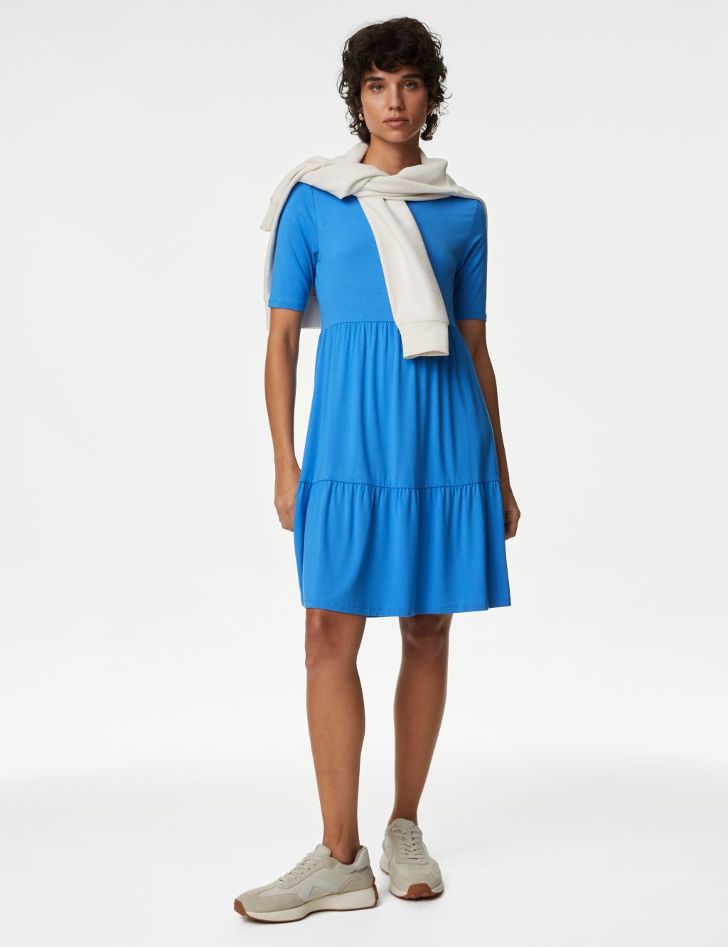 Jersey Round Neck Knee Length Tiered Dress image 1