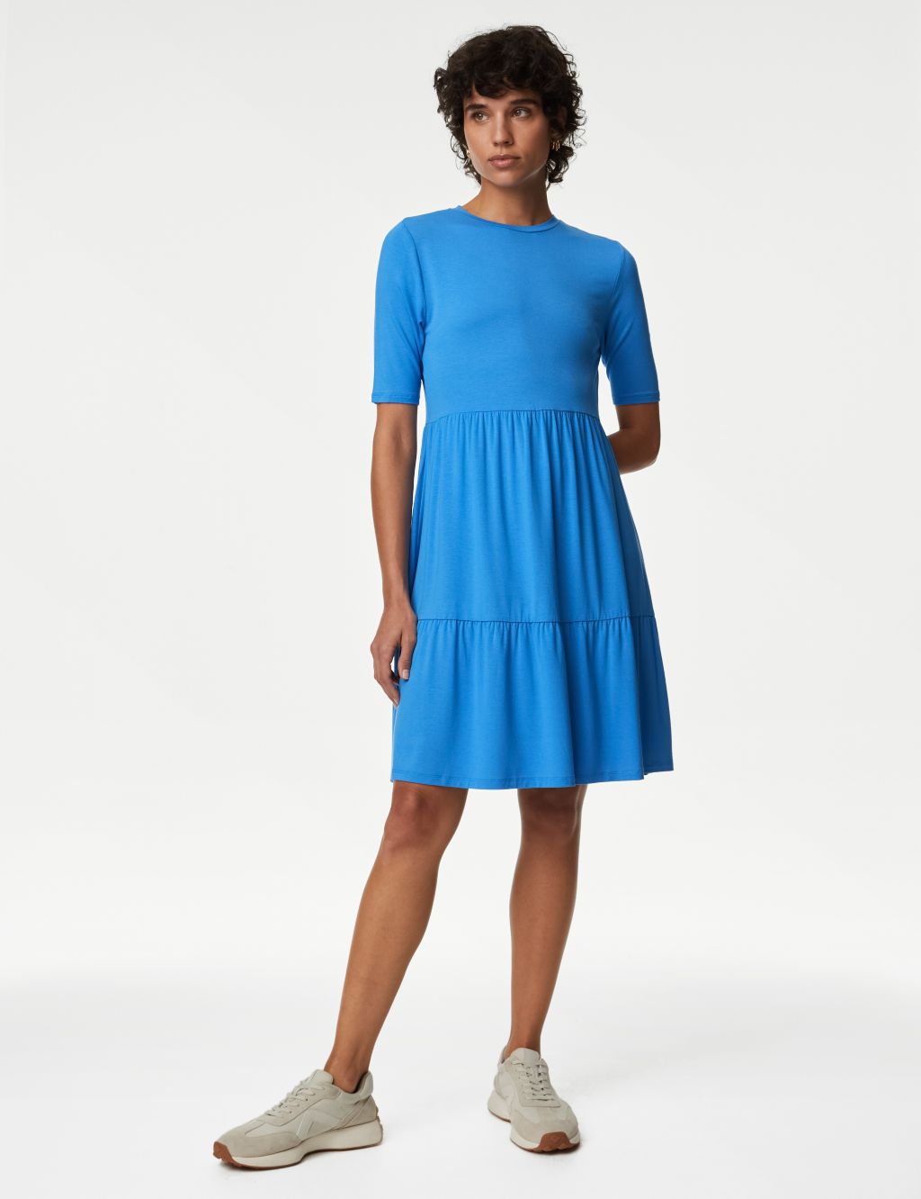 Jersey Round Neck Knee Length Tiered Dress image 4