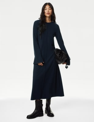 

M&S Collection Vestido columna a media pierna con manga acampanadaWomens - Midnight Navy, Midnight Navy