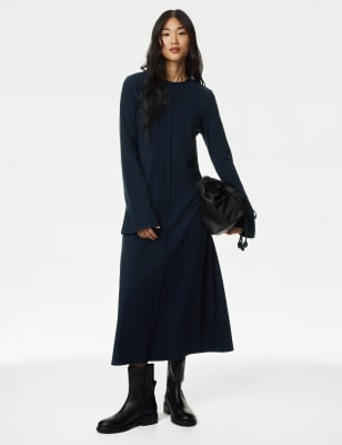 

Womens M&S Collection Fluted Sleeve Midi Column Dress - Midnight Navy, Midnight Navy