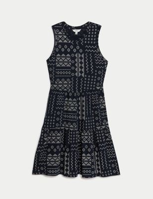 Pure Cotton Printed Knee Length Tiered Dress