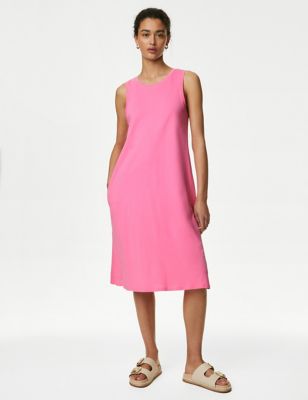 M&S Womens Pure Cotton Mini Smock Dress - 24REG - Medium Pink, Medium Pink