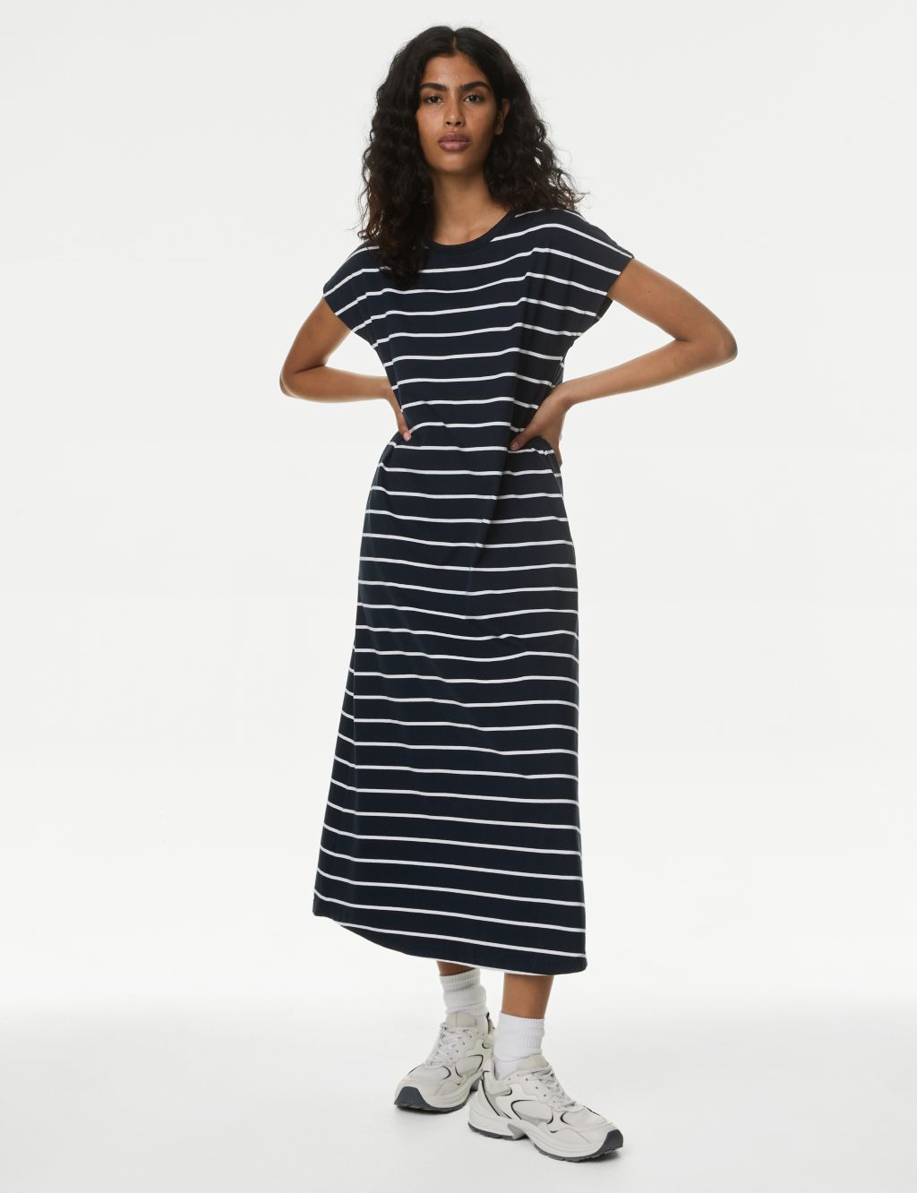Pure Cotton Striped Midaxi T-Shirt Dress