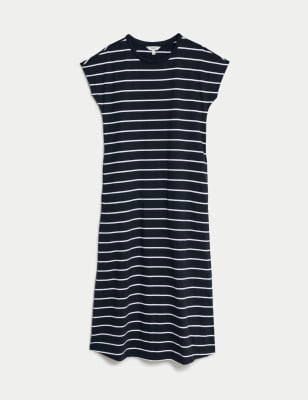 

M&S Collection Vestido estilo camiseta maxi a media pierna de rayas 100% algodónWomens - Navy Mix, Navy Mix