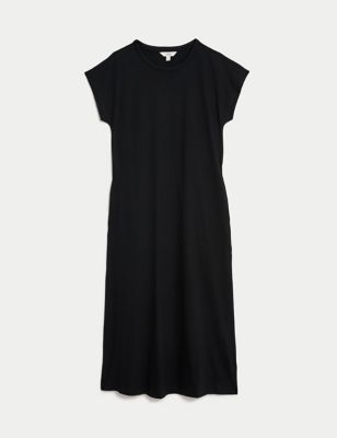 

Womens M&S Collection Pure Cotton Round Neck Midaxi T-Shirt Dress - Black, Black
