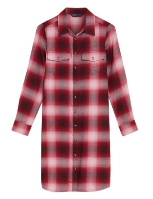 M&S Womens Checked Collared Knee Length Shirt Dress