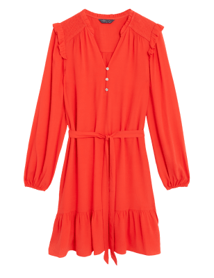 

Womens M&S Collection V-Neck Belted Mini Tiered Dress, Red