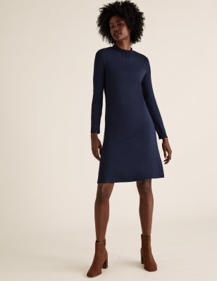 high neck jersey swing dress